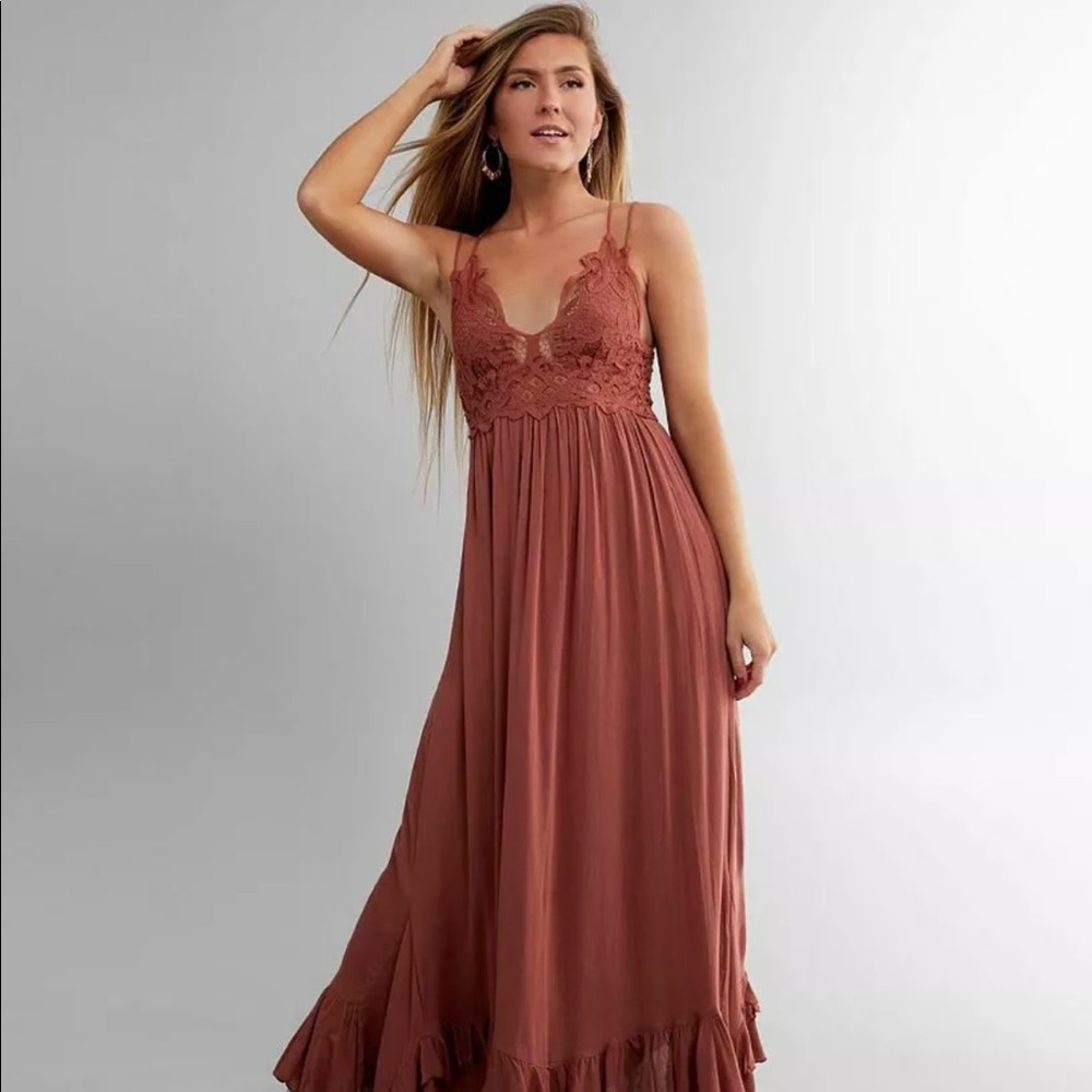 Free People FP One "Adella" Slip Crochet Lace Maxi Dress Tiered S New